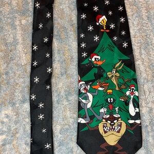 Vintage 1996 Men’s Looney Tunes Christmas Neck Tie Bugs Bunny, Daffy, Taz, Black